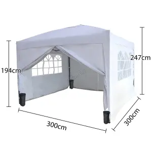 Birchtree Waterproof 3m x 3m Heavy Duty Pop Up Gazebo Marquee Garden Awning Party Tent Canopy 600D Polyester Steel Frame White