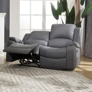 Glendale 150cm Wide 2 Seat Grey Bonded Leather Electrically Operated 2 Seat Recliner Sofa