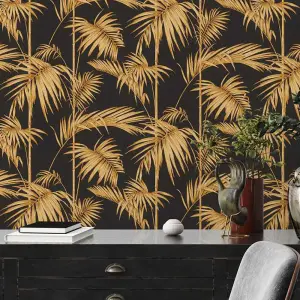 Lola Paris Palm Motif Wallpaper Black / Gold AS Creation 36919-5