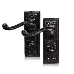 XFORT Georgian Black Antique Traditional Lever Bathroom Door Handles (1 Pair)