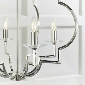 Hanging Ceiling Pendant Light Polished Nickel & Crystal 4 Bulb Classic Feature