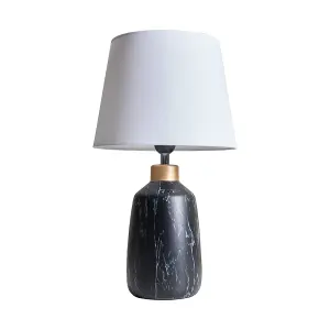 ValueLights Seima Modern Copper Caped Black Marble Effect Table Lamp with White Shade