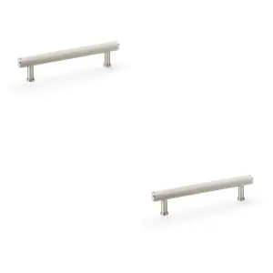 2 PACK - Reeded T Bar Pull Handle - Satin Nickel - 128mm Centres SOLID BRASS Drawer Lined