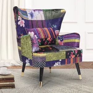 Fabric Patchwork Victoria Accent Wingback Chair