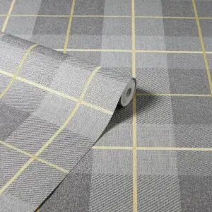 Arthouse Heritage Tartan Ochre/Grey Wallpaper