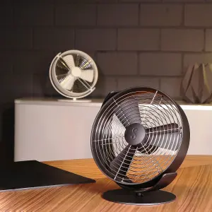 Stadler Form PORTABLE DESK fan Tim, cools quietly with variable speed control, USB cable, ideal for bedroom, office. Black