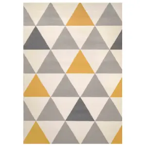 Yellow Ochre Grey Diamond Geometric Living Room Rug 160x230cm