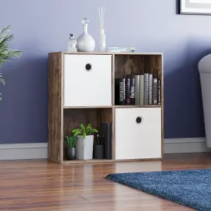 Vida Designs Durham Dark Wood 2x2 Cube Storage Unit & Set of 2 White Foldable Cube Storage Baskets