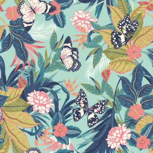 Hoopla Walls Paradise Aqua & Rouge Smooth Matt Wallpaper