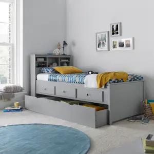 Venus Grey Guest Bed With Drawers And Trundle With Memory Foam Mattresses