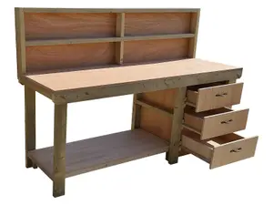 Wooden Eucalyptus top tool cabinet workbench with storage shelf (V.7)  (H-90cm, D-70cm, L-180cm) with back panel