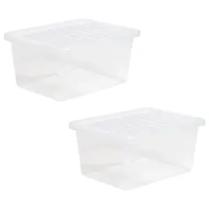 2 x Heavy Duty Multipurpose 12 Litre Home Office Clear Plastic Storage Containers With Lids