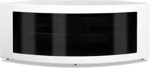 Homeology PANGEA Gloss White Curved Tru-Corner Black Beam-Thru Doors up to 50" TV Cabinet