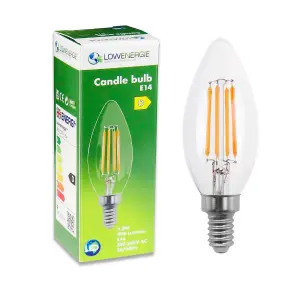 50w Equivalent LED Candle Filament Light Bulb E14 SES 3.5w LED - Warm White - Pack of 6