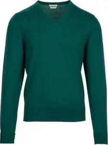 House Of Bruar Men's Merino V-Neck Jumper - Bottle Green