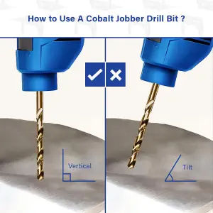 Rennie Tools Box of 10 x 1/16" HSS Gold Cobalt Jobber Drill Bit Set For Stainless Steel, Hard Metals, Aluminium, Cast Iron, Copper