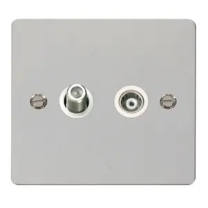 Flat Plate Polished Chrome Satellite And Isolated Coaxial 1 Gang Socket - White Trim - SE Home