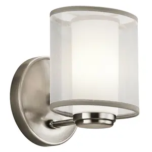 Wall Light Outer Shade Satin Etched Opal Glass Tube Classic Pewter LED G9 40W