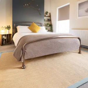 Natural Jute Blue Grey Cotton Border Area Rug 160x230cm