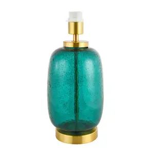 Teal Glass Table Lamp Base with Hammered Stone Effect and Satin Gold Metal Trim