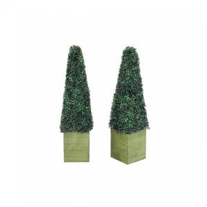 Oypla Set of 2 Artificial Topiary Boxwood Pyramid Trees 90cm Indoor Outdoor Decoration