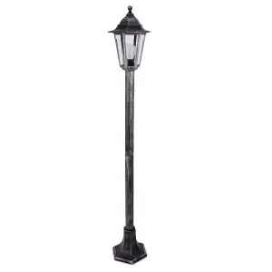 ValueLights Mayfair 1.2m Victorian Black and Silver Outdoor Garden Lamp Post Bollard and Lantern Light IP44 Rated with LED Bulb