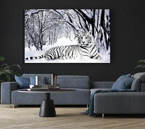 White Tiger In The Snow Canvas Print Wall Art - Medium 20 x 32 Inches