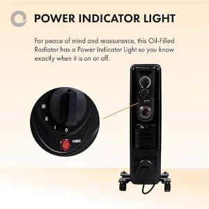 1500W Oil Filled Radiator Portable Fan Heater 5 Fin Timer Black