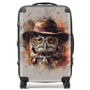 Owl With Hat And Glasses Suitcase - Medium