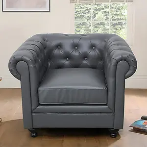 Hertford Chesterfield Faux Leather 1 Seater Sofa In Dark Grey