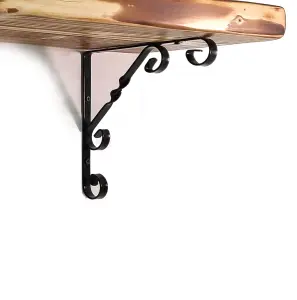 Wooden Rustic Shelf with Bracket WO Black 220mm 9 inches Burnt Length of 210cm