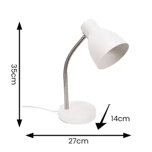 ValueLights Keela White Adjustable Flexi Neck Desk Lamp Task Reading Light for Living Room office - LED Bulb Included