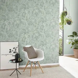 Erismann Abode Play of Light Palm Leaves Foliage Sage Green Wallpaper