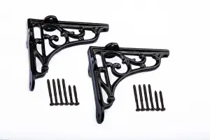 6X6 Classic Victorian Scroll Shelf Brackets Antique Black - Pair