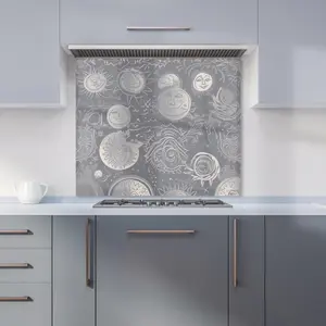 Sun and Moon in Grey Premium Glass Kitchen Splashback W600mm x H600mm