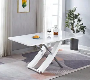 Modernique White MDF Marble Effect Dining Table with 4 Black Faux Leather Chairs