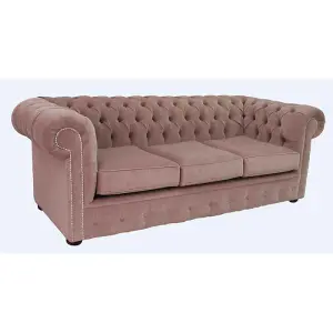 Chesterfield Handmade 3 Seater Sofa Settee Pimlico Rose Red Fabric In Classic Style