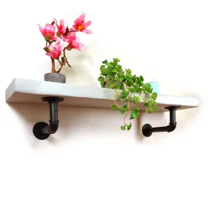 Wooden Shelf with Bracket PIPE Black 225mm Antique Grey Length of 60cm