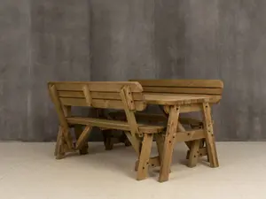 Victoria wooden picnic bench and table set, rounded outdoor dining set with backrest (8ft, Rustic brown)