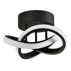 Modern LED Black Ceiling Light with Swirl Thick Metal Strip Creates 1253 Lumens