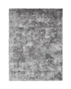 Silver Shaggy Rug, Anti-Shed Easy to Clean Rug, Handmade Plain Modern Rug for Bedroom, & Dining Room-80cm X 150cm