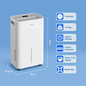 VonHaus Dehumidifier 20L/Day, 24 Hr Timer, Continuous Drainage, for Damp/Condensation, Laundry Drying, Mould/Smell Control