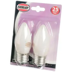 10 x Eveready 25W ES E27 Opal Candle Light Bulbs