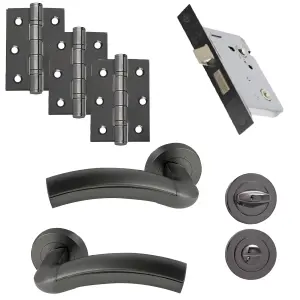 UAP Bathroom Door Handle - Pair - Lever on Rose - Developer Jade - Complete Set - Bathroom Pack - Matt Black