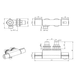 Nes Home Horizontal Caravan Mini Thermostatic Shower Mixer Bar Valve with 45mm Centres