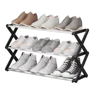 Black 3-Tier Foldable Narrow Space Saving Metal Shoe Rack Shoe Storage for 9 Pairs Shoe Organiser