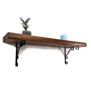 Wooden Rustic Shelf with Bracket WO Black 220mm 9 inches Walnut Length of 80cm