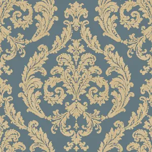 Galerie Palazzo Blue Silk Damask Embossed Wallpaper