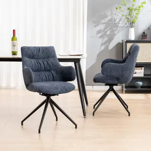 Eva Modern Velvet Dining Chair Swivel Padded Seat W High Arms Metal Leg Kitchen (Blue)