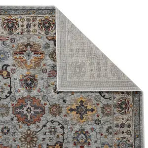 Luxurious Bordered Easy to Clean Persian Floral Traditional Grey Rug for Living Room Bedroom & Dining Room-240cm X 340cm